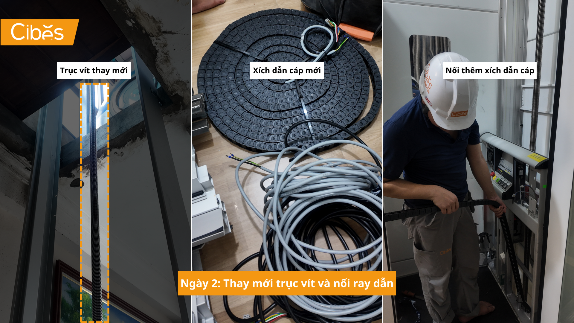 Ngày 2 quá trình Cibes nâng cấp từ thang từ 4 lên 6 tầng 